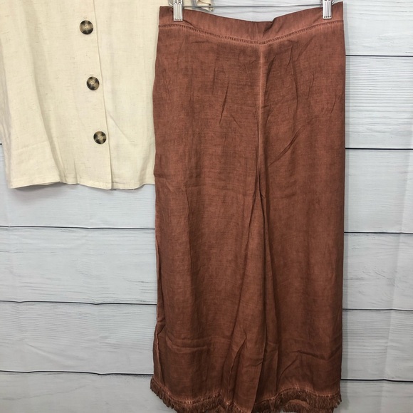 Umgee high waisted wide leg pants with fringe hems - Picture 4 of 7